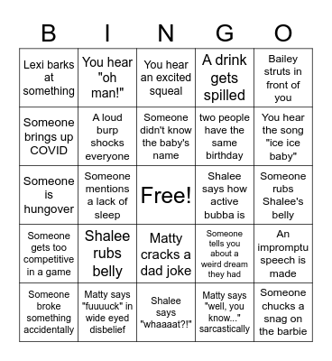 Baby Shower Bingo Card