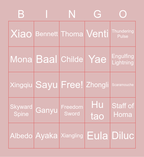 G2LL Bingo Card