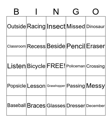 S Bingo Card