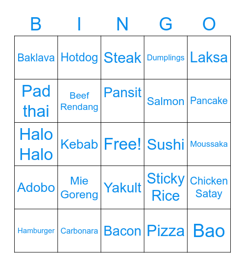 FOOD Bingo Card