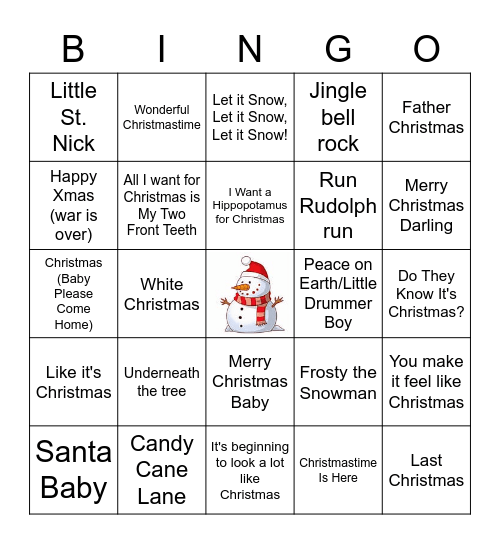 🎅 Merry Christmas Songs🎄 Bingo Card