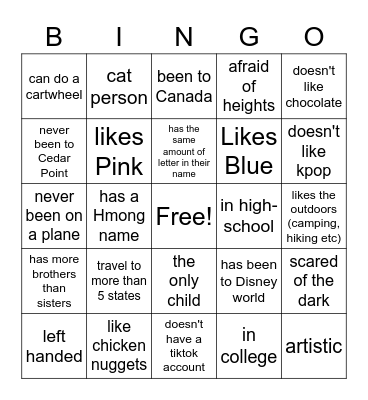 Ice Breaker Bingo Card