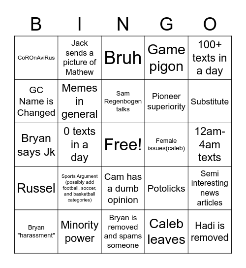 Untitled Bingo Card
