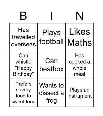 Speed Friending Bingo Card