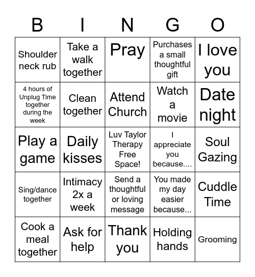 Couple's Bingo Card