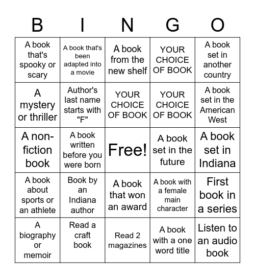 Winter Reading Bingo Card