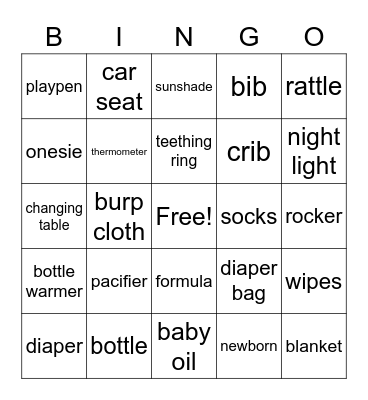 Baby Shower Bingo Card