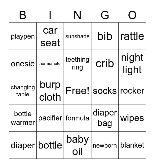 Baby Shower Bingo Card