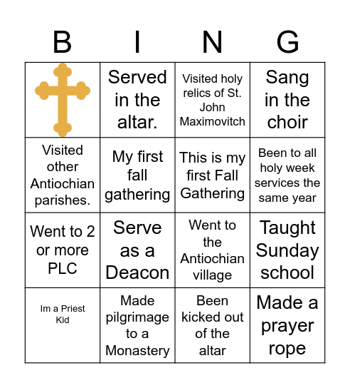 YAM FALL GATHERING 2021 BINGO CARD Bingo Card