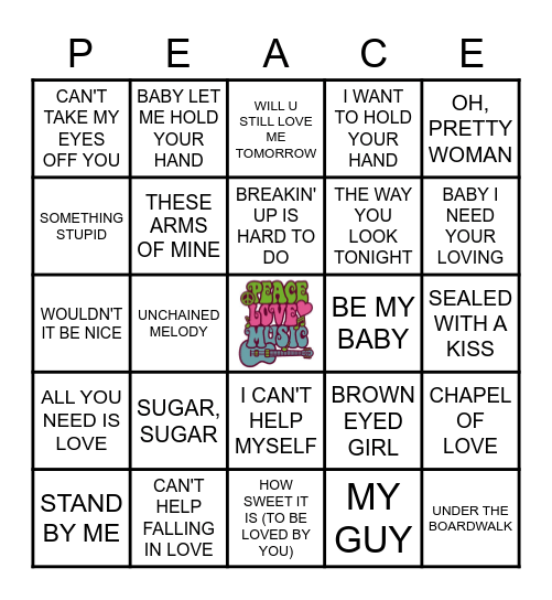 60's Love Songs Bingo Card