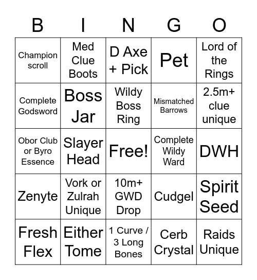 OSRS PvM Bingo Card