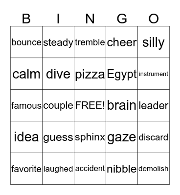 Words for Madden and Kaiden Bingo Card