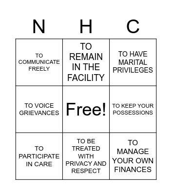 RESIDNETS HAVE THE RIGHT Bingo Card