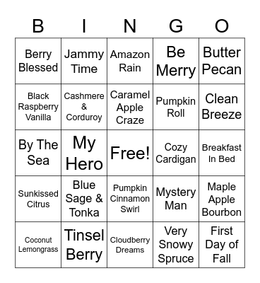 Scentsy Fall 2021 Bingo Card