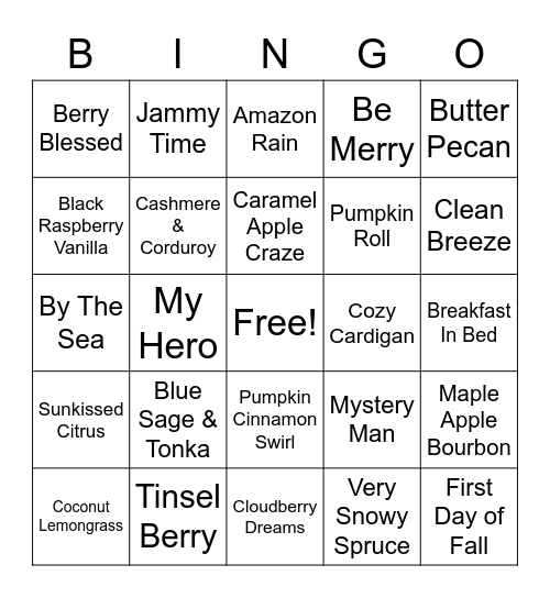 Scentsy Fall 2021 Bingo Card