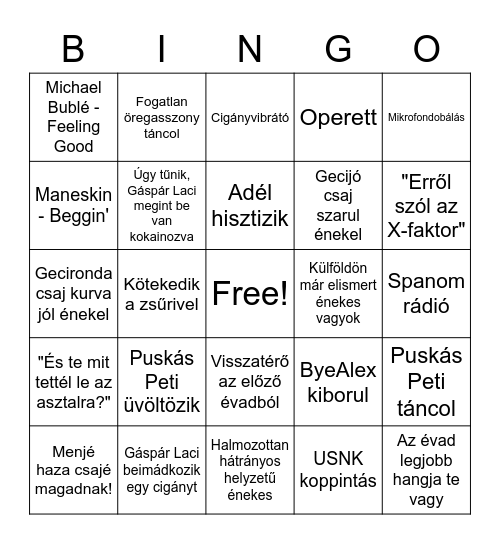 X-Faktor casting bingo 2021 Bingo Card