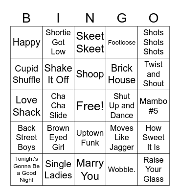 Wedding Song Bingo Card