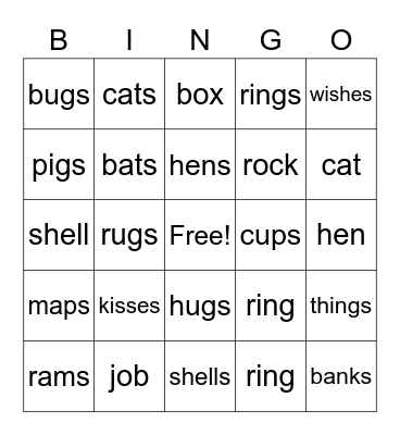 plural words Bingo Card