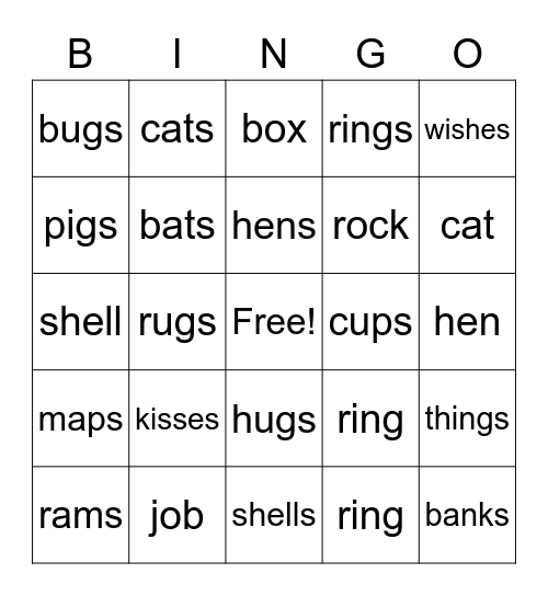 plural words Bingo Card