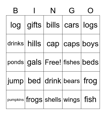 plural words 2 Bingo Card