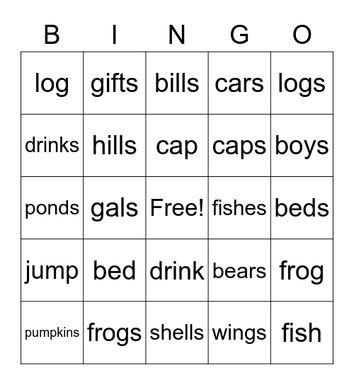plural words 2 Bingo Card
