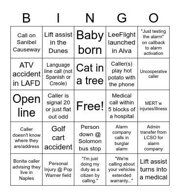Call Taking Bingo #2 Bingo Card