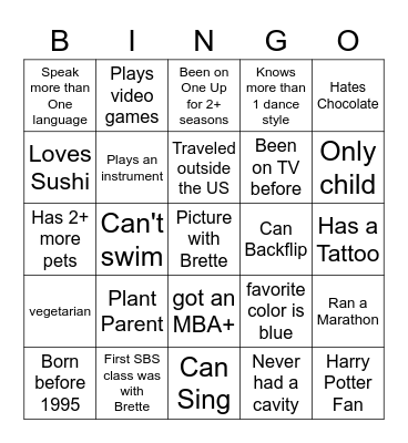 One  Up Bingo Card
