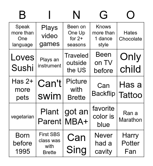 One  Up Bingo Card