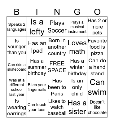 Getting to know your Team Bingo Card