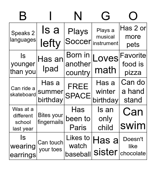 Getting to know your Team Bingo Card