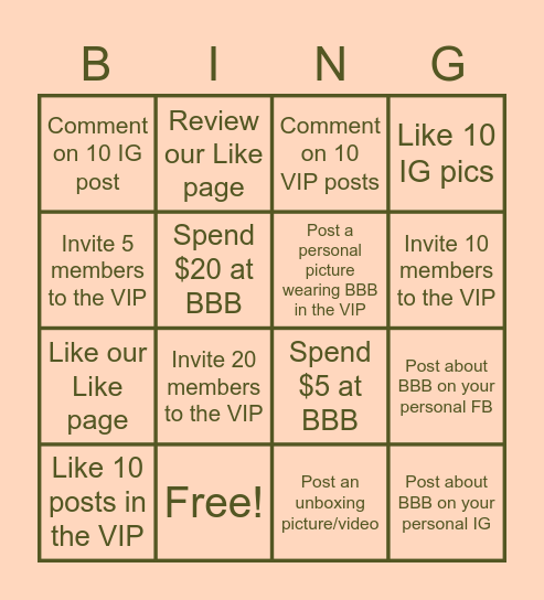 BBB BINGO CONTEST! Bingo Card