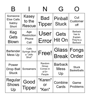 Operating Room Bar BINGO Card