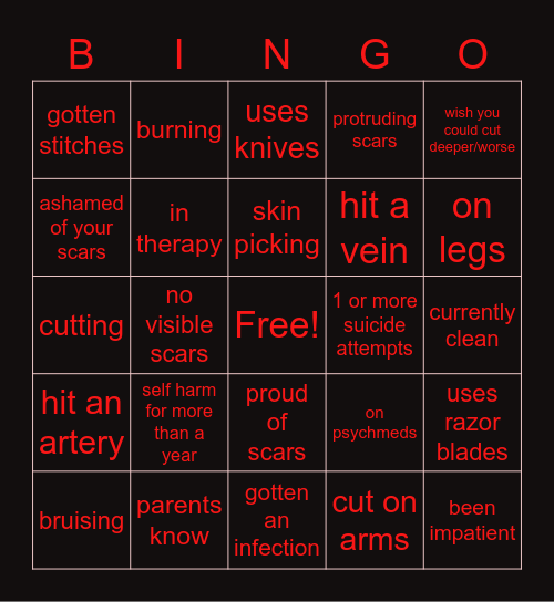 suicide Bingo Card