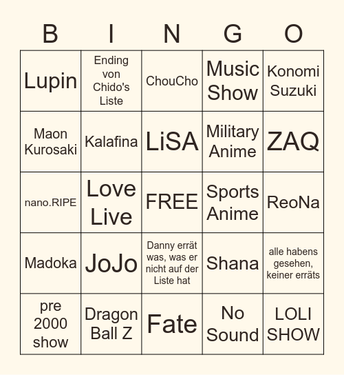 AMQ Bingo Card