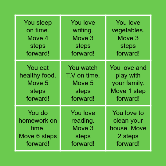 Green cards Bingo Card