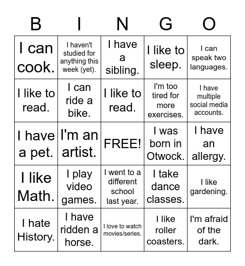 Meet Me Bingo Card
