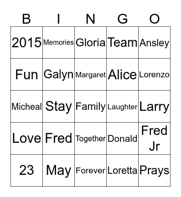 Ansley Family Day Bingo Card