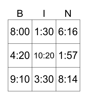 Telling Time in Chinese Bingo Card
