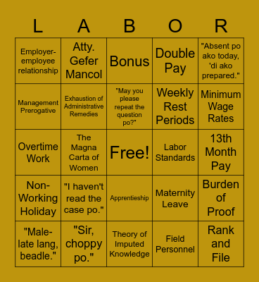 Section 21 Bingo Card