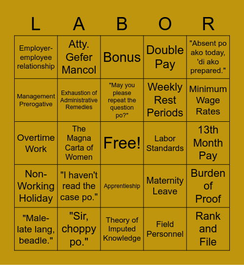 Section 21 Bingo Card