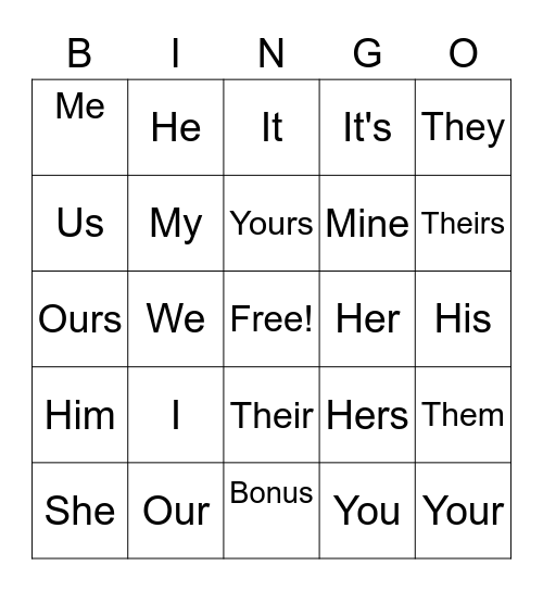 PRONOUNS Bingo Card