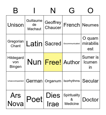 Medieval Bingo Card