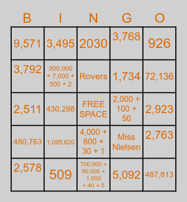 MATH BINGO! Bingo Card
