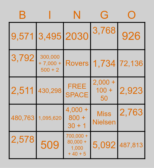 MATH BINGO! Bingo Card
