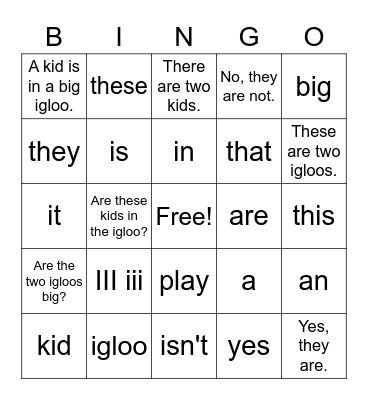 Starter A III iii Bingo Card