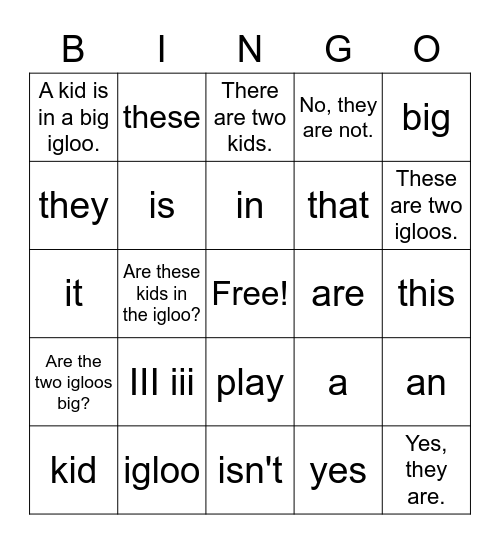 Starter A III iii Bingo Card