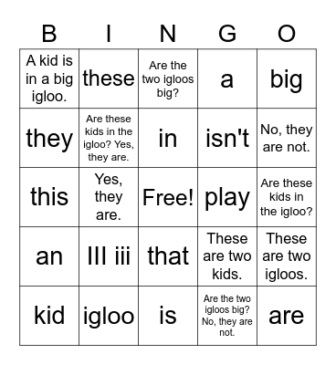 Starter A III iii Bingo Card