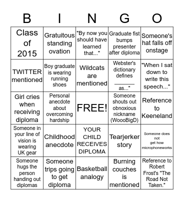 Cal's UK Graduation BINGO Card