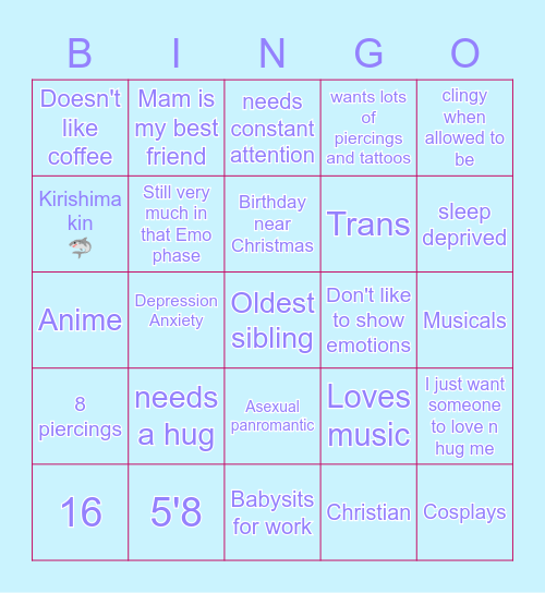 how similar are you to 🦈Shayne🦈 Bingo Card