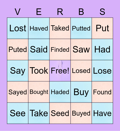 Irregular Verbs Bingo Card